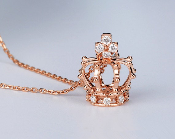Hx Jewelry | Diamond Crown Pendant Necklace in Solid 18K Gold/Tiara Pendant/Custom Fine Jewelry/Personalization Design/Gift For Her