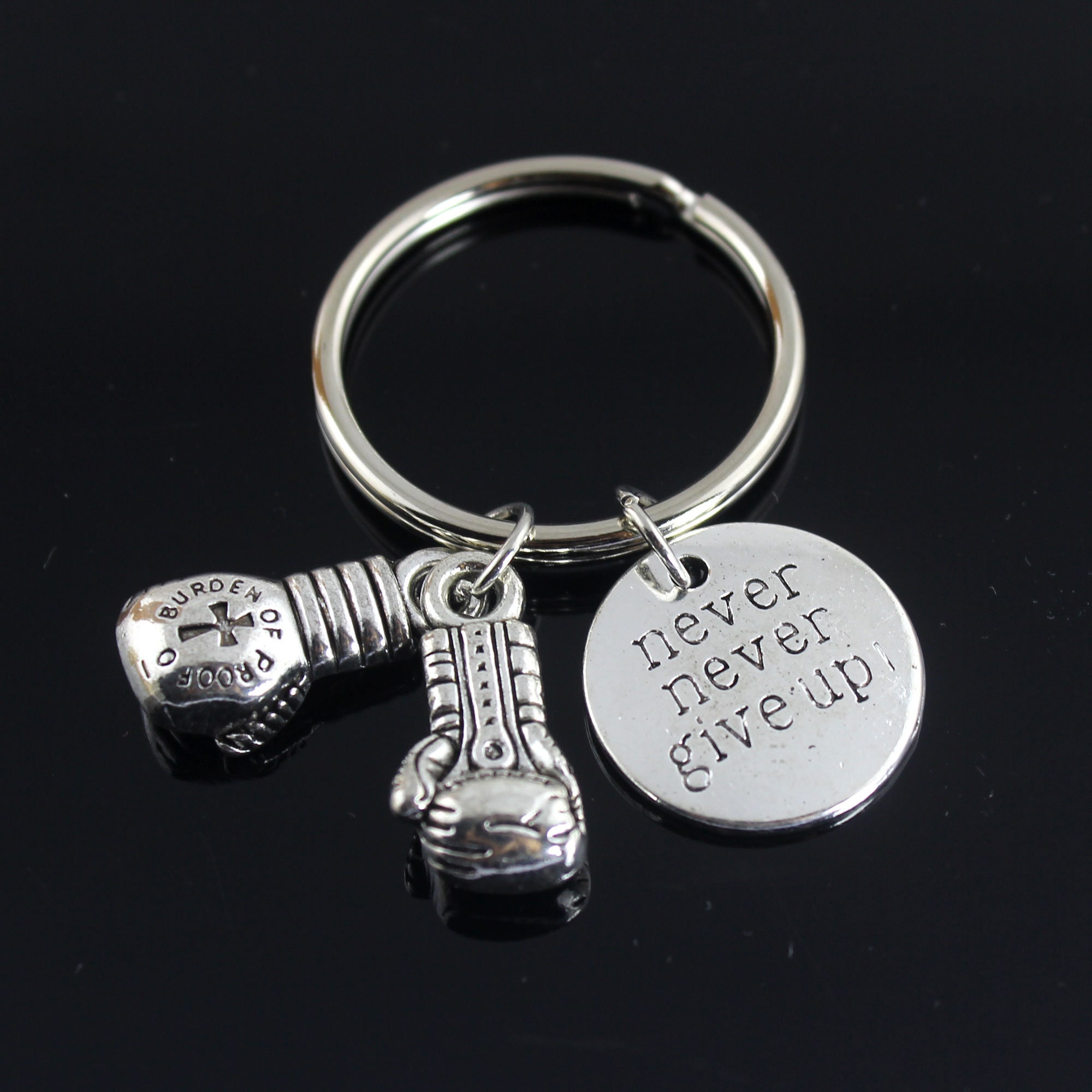 Never Give Up Keychain, Graduation Keychain, Progress Keyring, Boxing Gloves Keychain, Boxing Mitts Gym Gifts, Boy Friend Gift, Key Ring