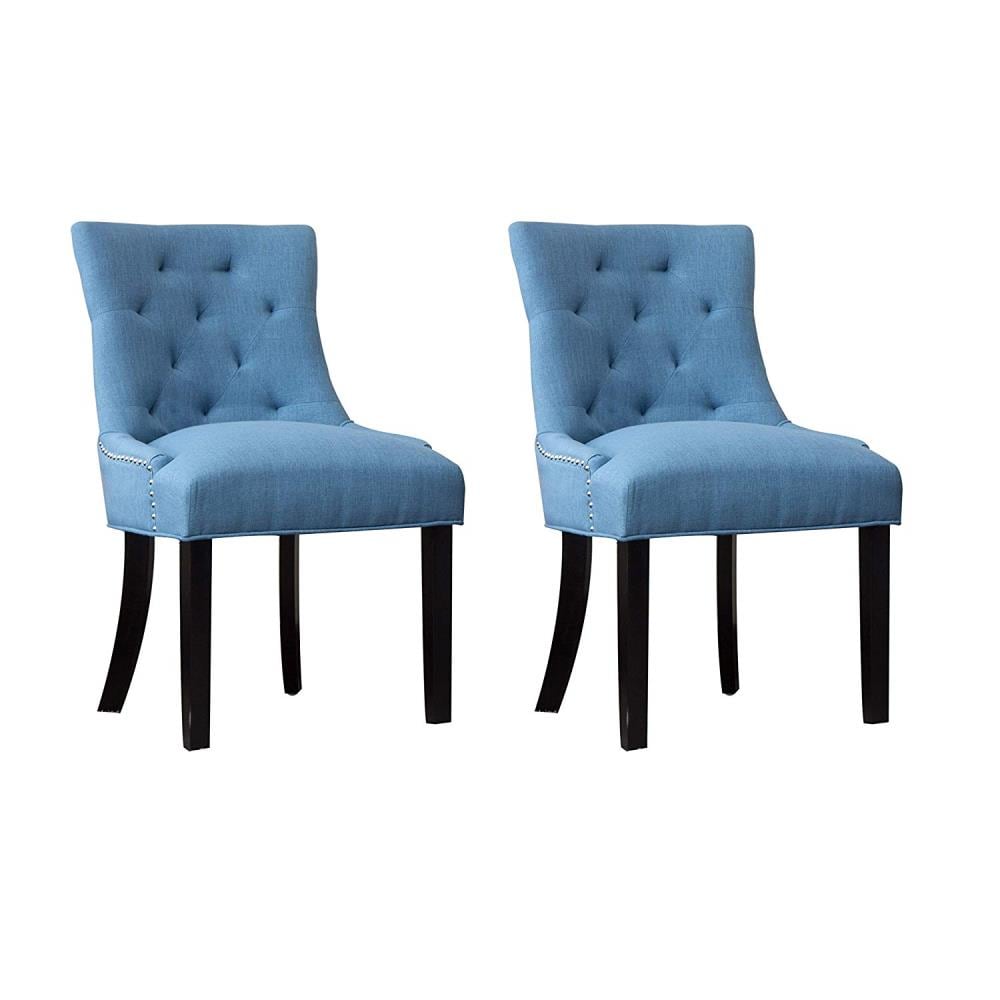 Clihome Set of 2 Dining Chair Rustic Polyester/Polyester Blend Upholstered Dining Side Chair (Wood Frame) in Blue | ZB-PH-011-2-BL