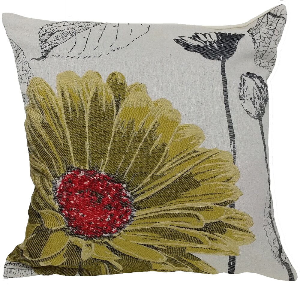 MANOR LUXE Flower18-in x 18-in Yellow Cotton Blend Indoor Decorative Pillow Polyester | ML14938YELLOWFEATHER