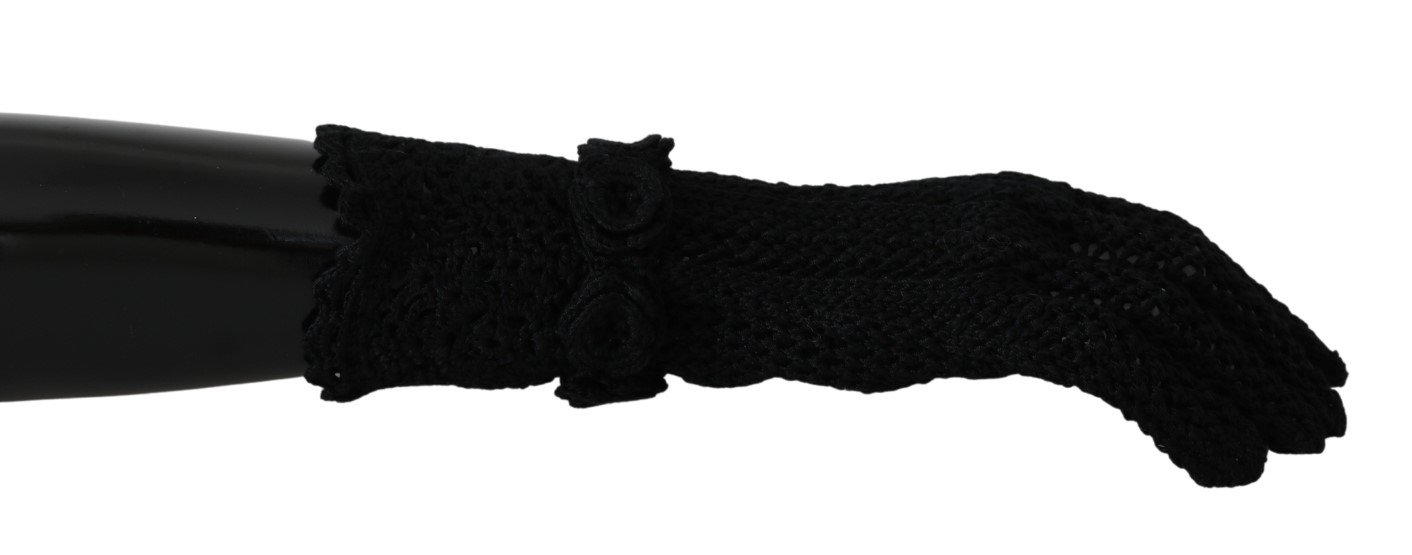 Dolce & Gabbana Women's Knitted Mid Arm Length Cotton Gloves Black LB1008 - 7.5|S