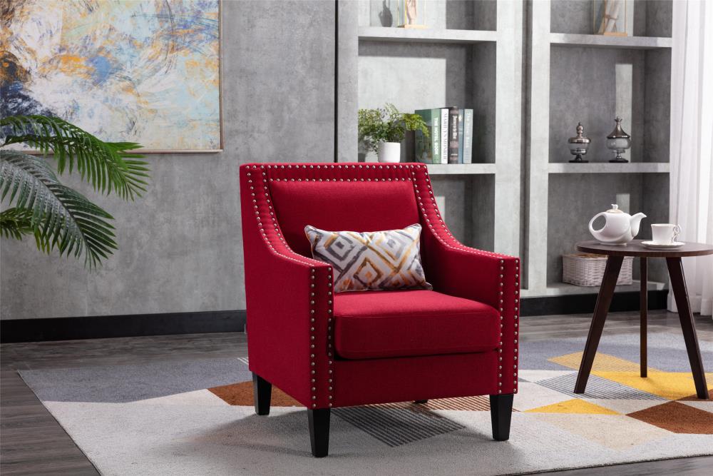 CASAINC Modern Linen Blend Accent Chair-Living Room Arm Chairs Comfy Single Sofa Chair(Red) | HF-W39520741