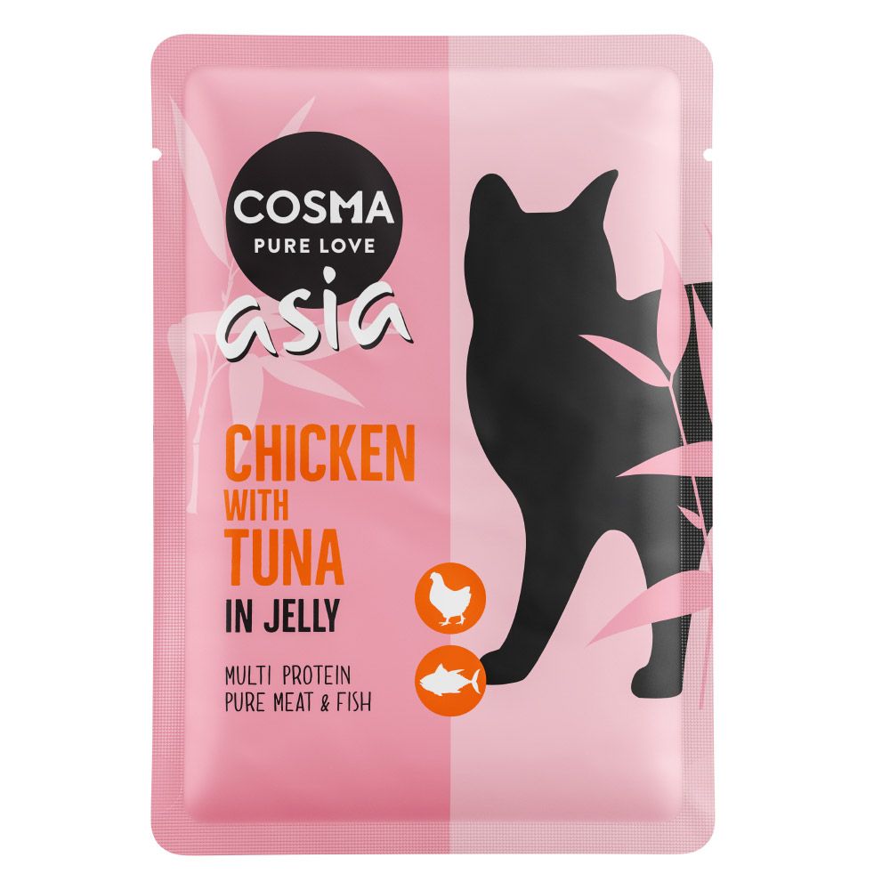24 x 100g Cosma Pouches in Jelly Wet Cat Food - 18 + 6 Free!* - Asia Tuna with Crab Meat