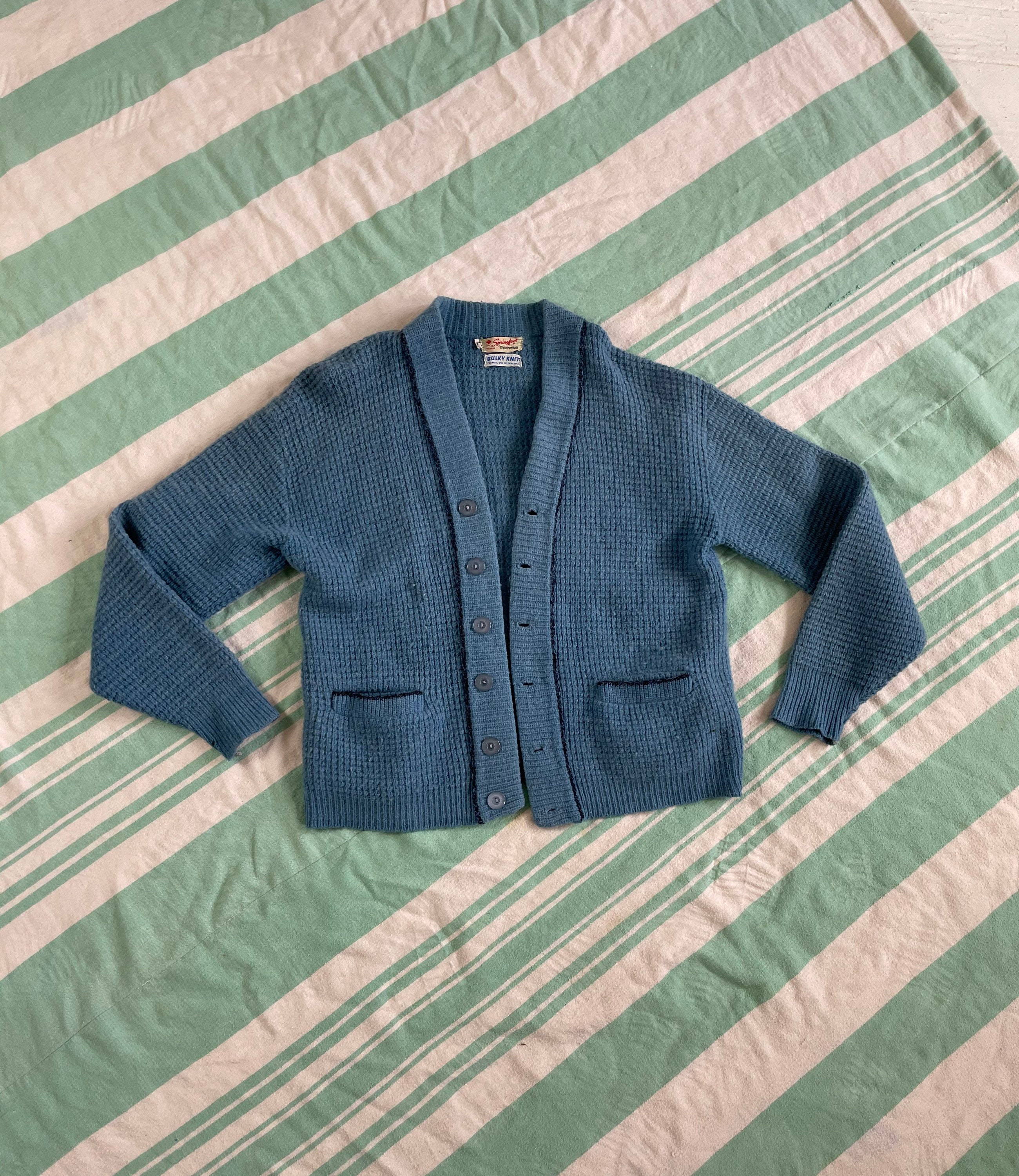 Vintage 1950S-60S Soft Wool Blend Grey/ Blue Kurt Cobain Sweater