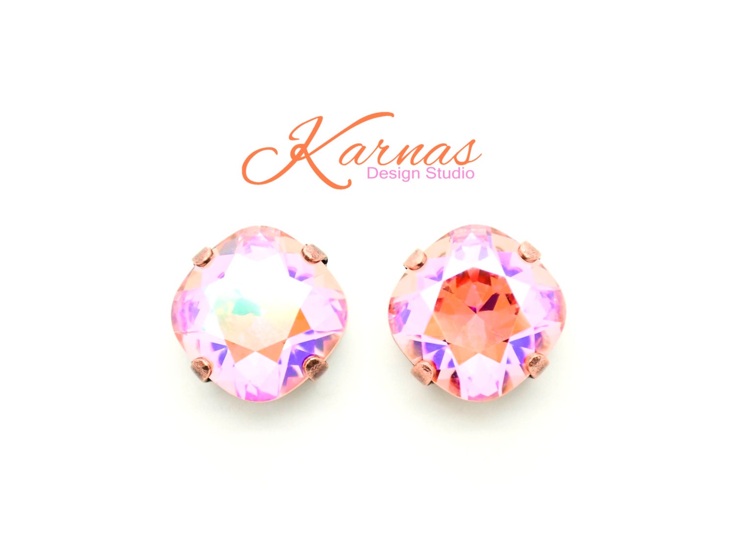 Just Peachy Keen 12mm Cushion Cut Stud Or Drop Earrings K.d.s. Premium Crystal Pick Your Finish Karnas Design Studio Free Shipping