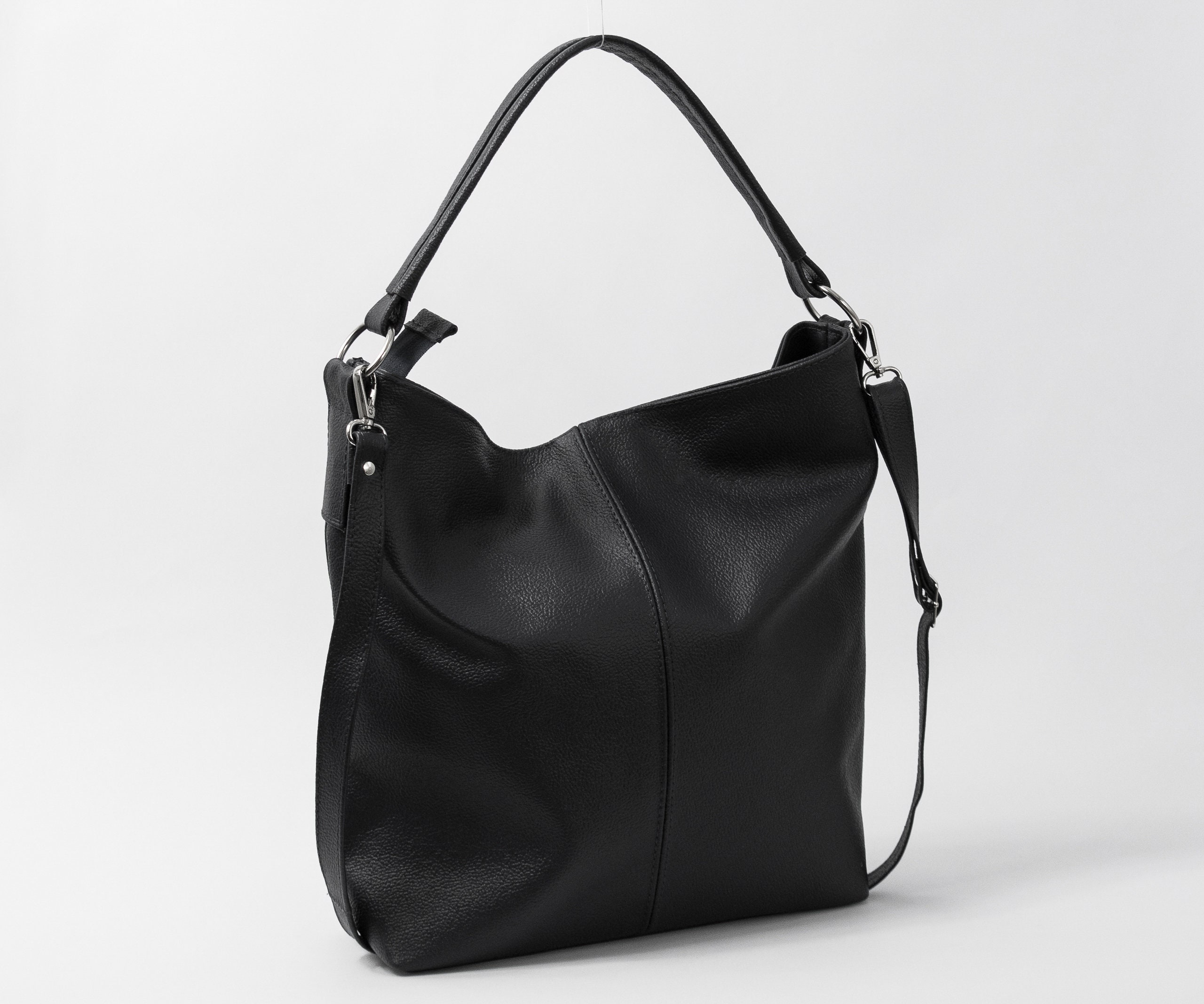 Leather Hobo Bag, Black Handbag, Crossbody Everyday Tote Laptop Shoulder Gift For Her, Hb