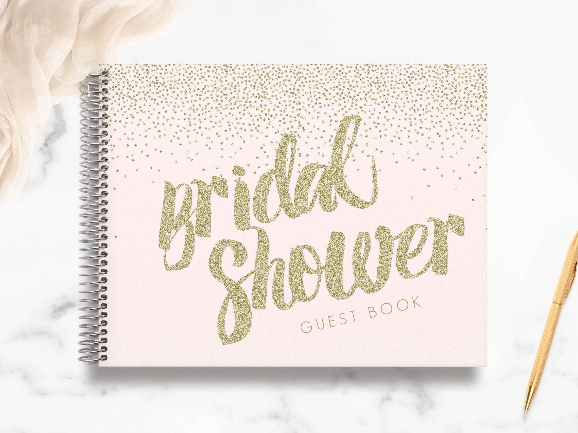 Bridal Shower Guest Book | Guestbook Custom Guestbook Personalized Registry Faux Gold Glitter