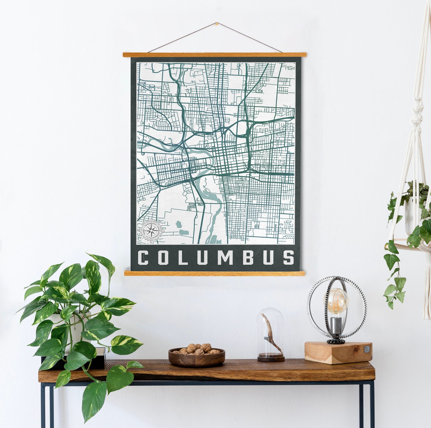 Columbus Ohio City Street Map | Hanging Canvas Of Printed Marketplace