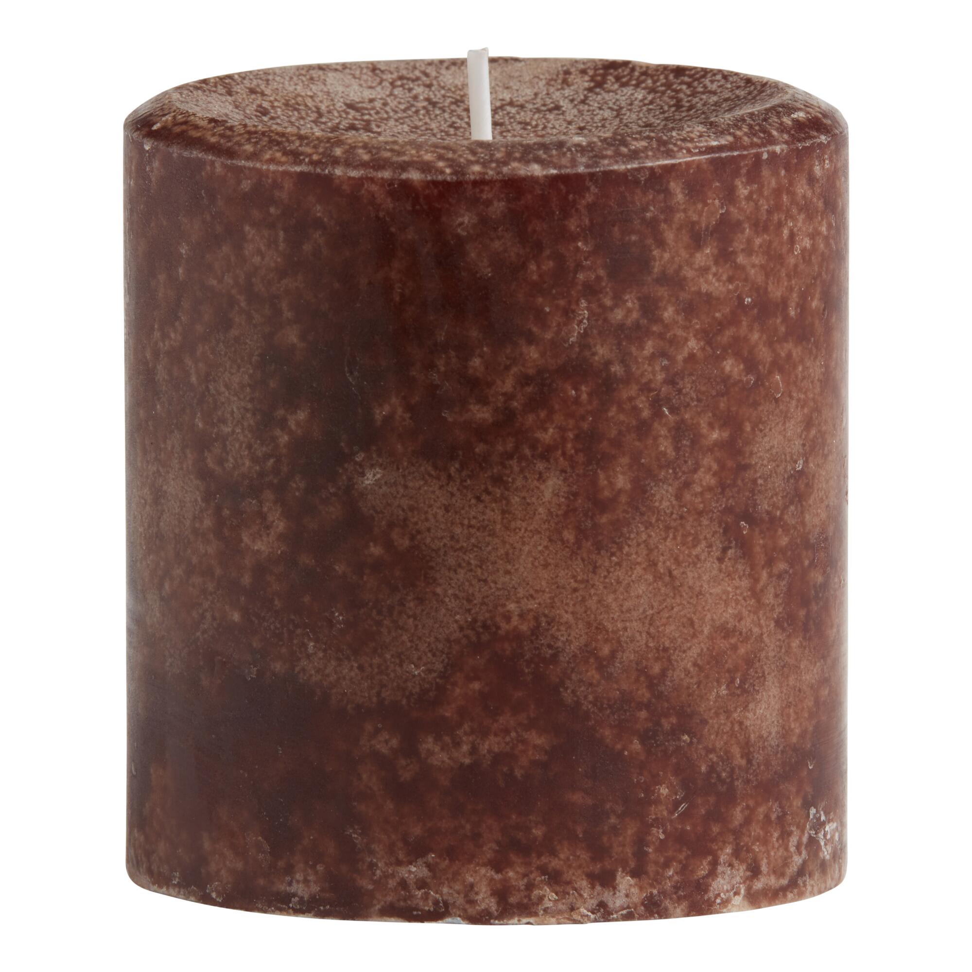 3x3 Tobacco Flower & Tonka Mottled Pillar Scented Candle: Brown - Scented Wax by World Market