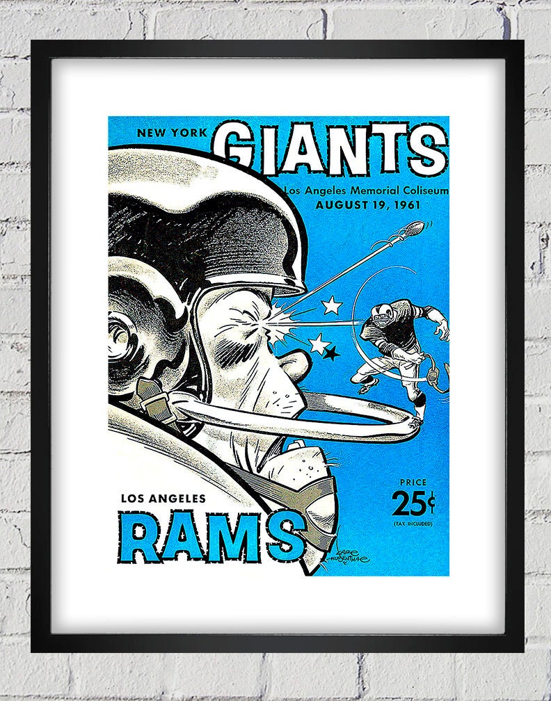 1961 Vintage New York Giants - Los Angeles Rams Football Program Cover Digital Reproduction Print Or Matted Framed