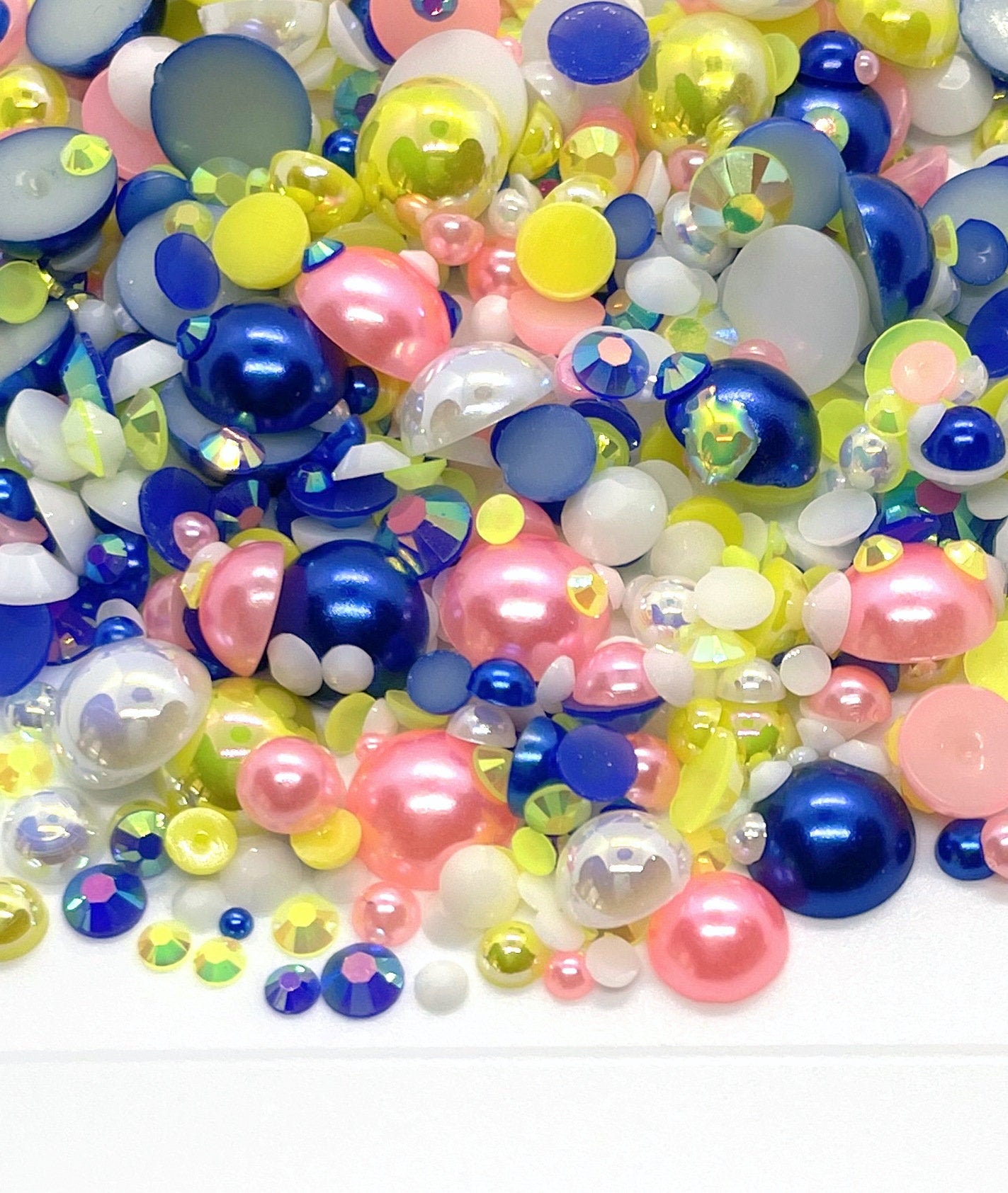 Birthday Party Blend Rhinestone Mix 2mm-10mm Flatback Jelly Resin | Faux Pearl Mixed Sizes Blue Yellow Pink