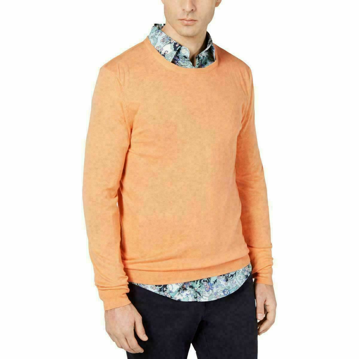 Tasso Elba Men's Cotton Blend Lightweight Crewneck Sweater Orange Size Large