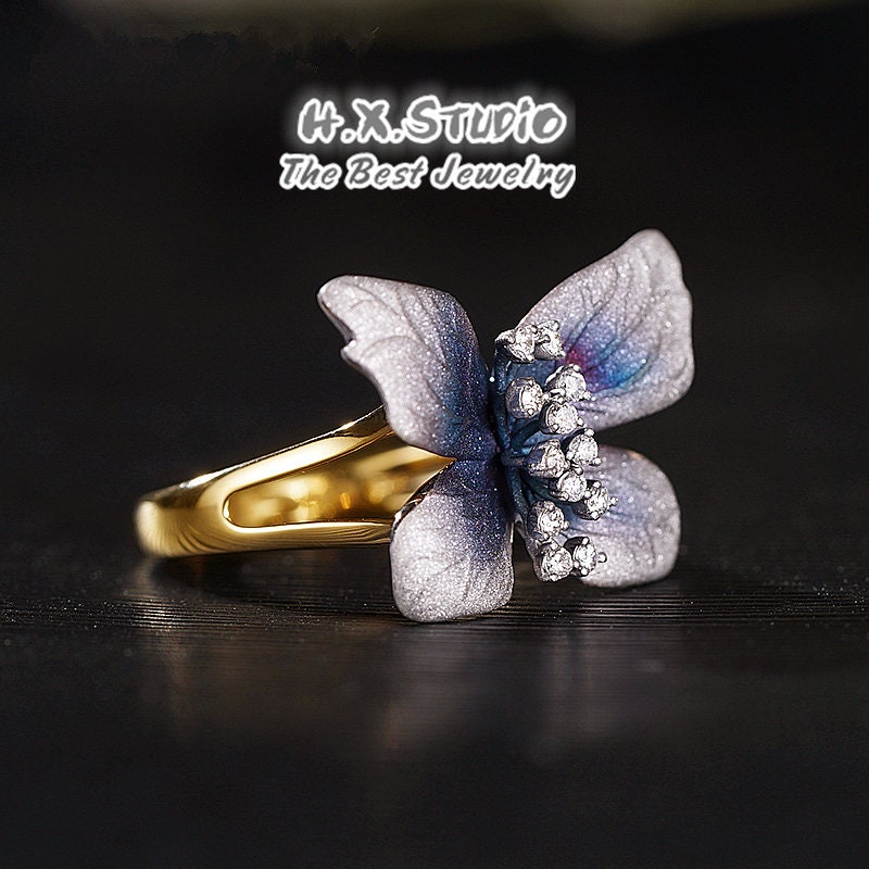 Diamond Butterfly Ring in Solid 18K Gold/High Polish & Sand Finish Statement Ring/Custom Fine Jewelry/Personalization Design/Gift For Her