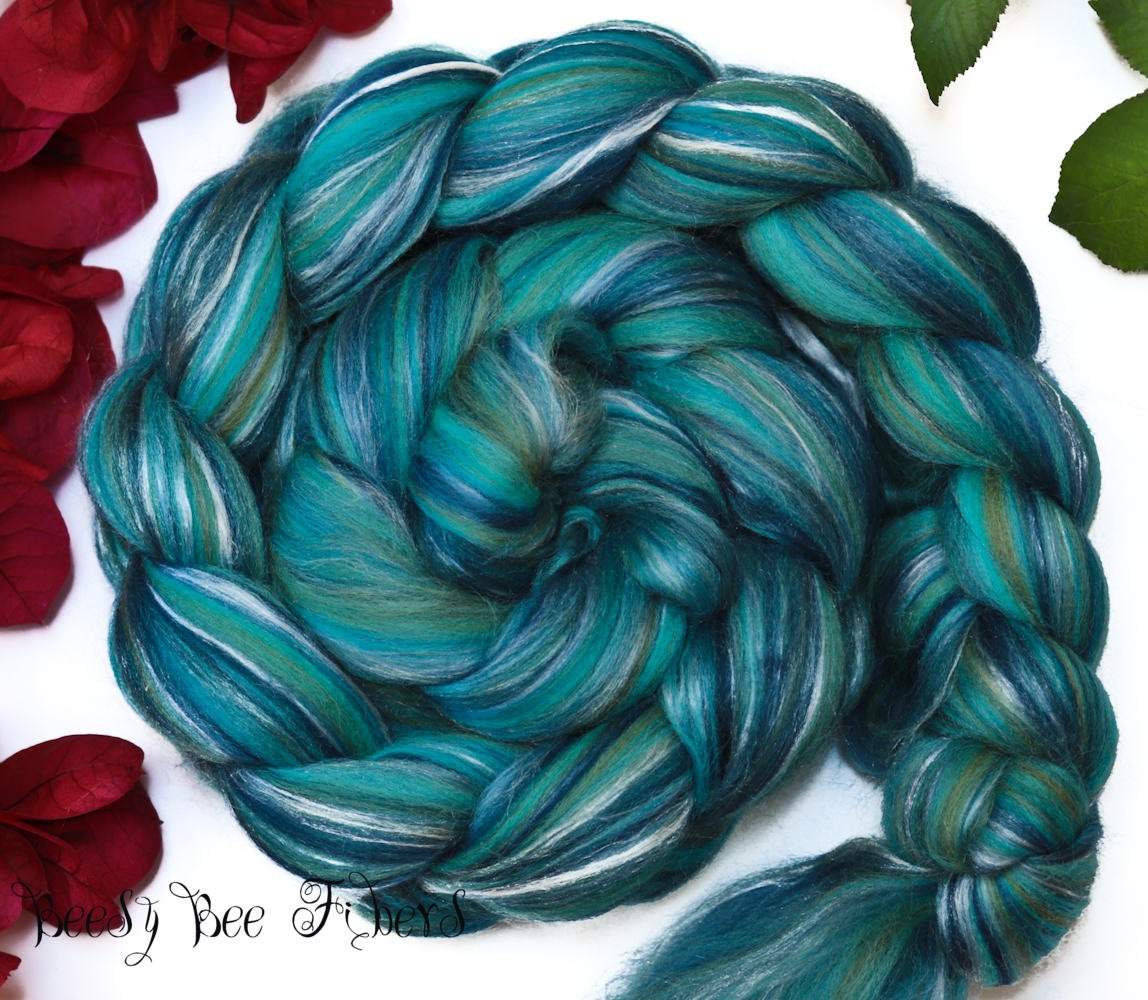 Mother Earth - Custom Blend Merino & Mulberry Silk Combed Top Wool Roving For Spinning Or Felting in Bright Colors -4 Oz
