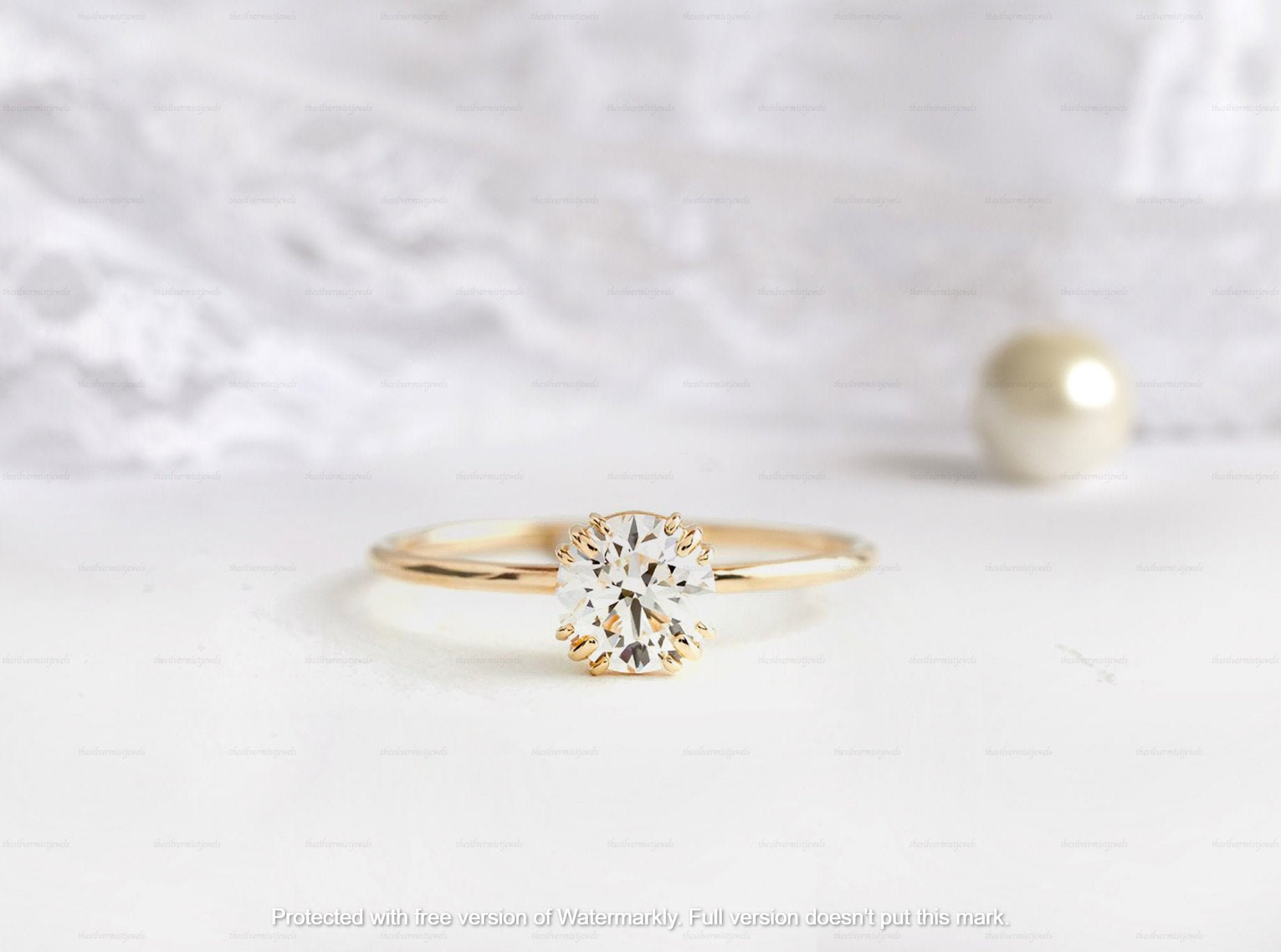 6 Mm Natural Moissanite Engagement Ring Round Wedding Solitaire Solid 14K Yellow Gold Dainty Minimalist Stacking