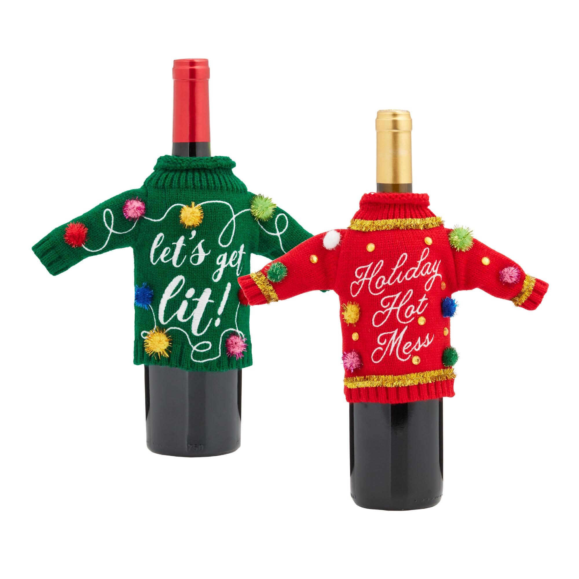 Holiday Bottle Sweater: Red - Acrylic by World Market