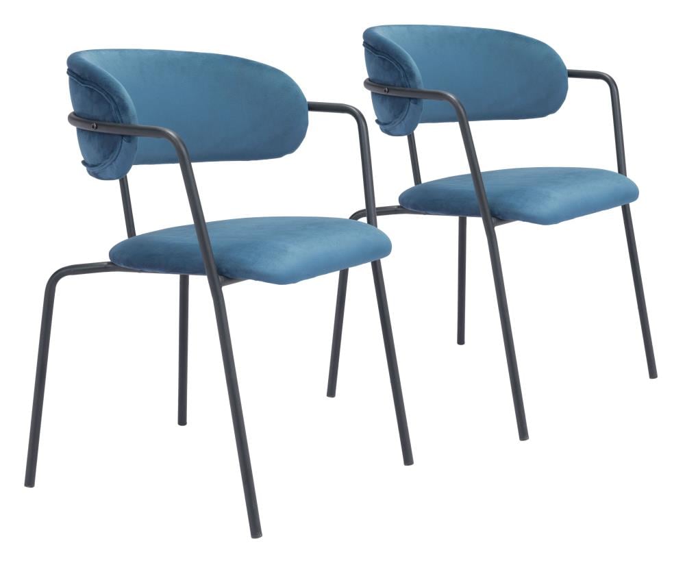 Zuo Modern Set of 2 Emrys Contemporary/Modern Polyester/Polyester Blend Upholstered Dining Arm Chair (Metal Frame) in Blue | 101514