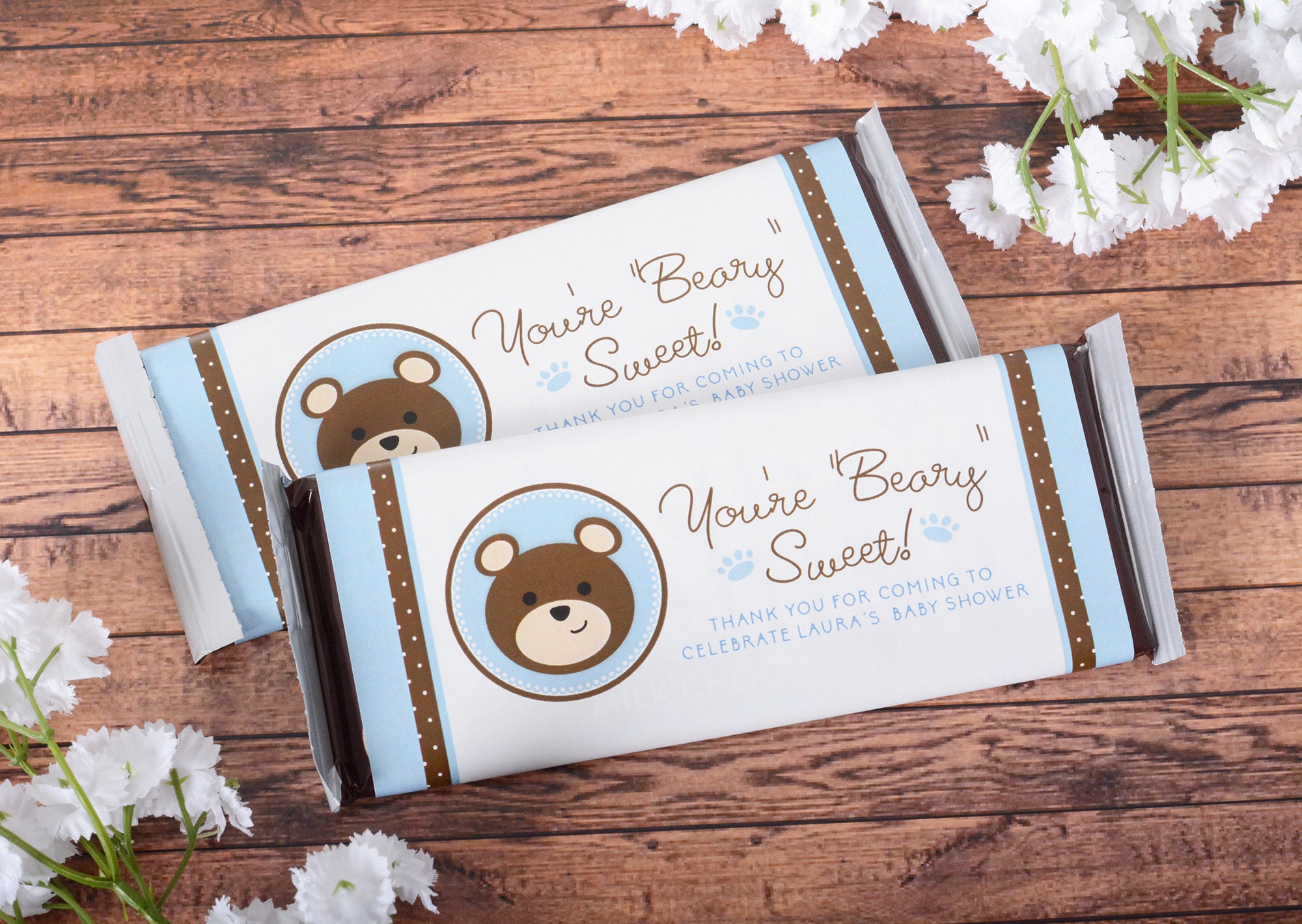 Teddy Bear Candy Bar Wrappers, 25 Baby Shower Chocolate Wraps, Stickers #bsihb-53