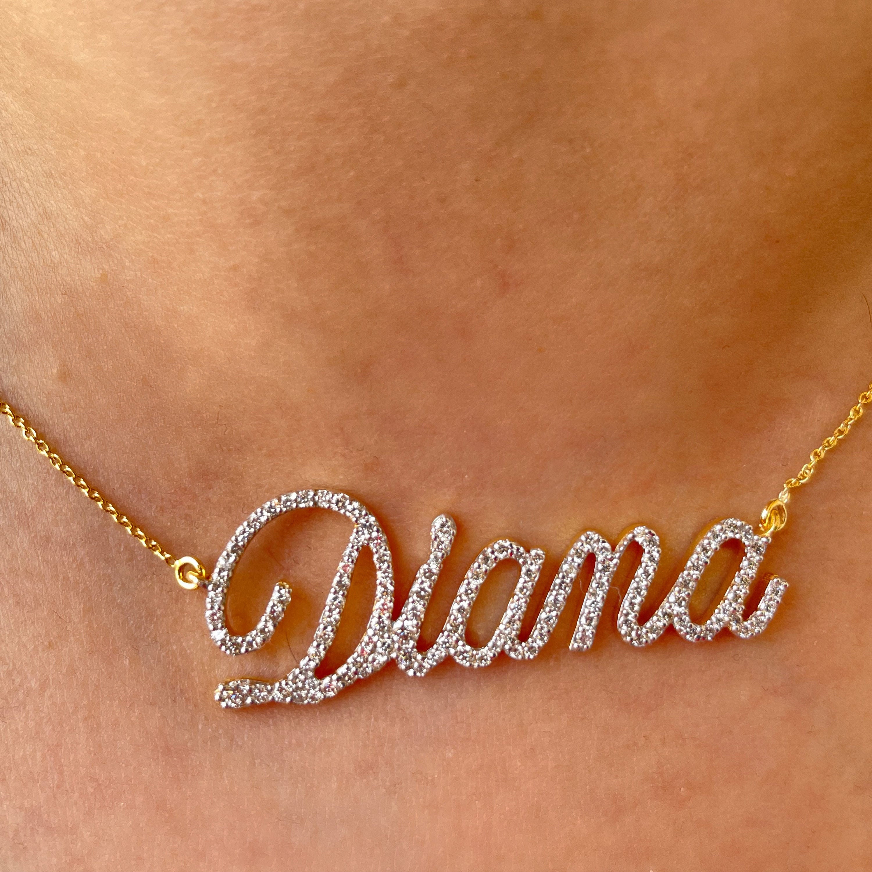 Diana Name Pendant Necklace, Personalized 1/4 Ct Diamond Necklace For Women