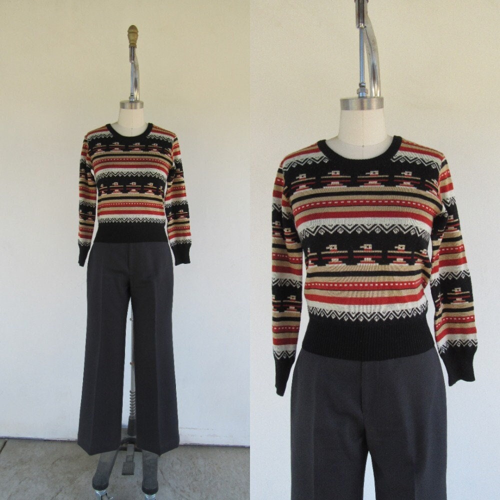 70S Foxmoor Wool Blend Thunderbird Sweater | Hippie Boho Festival Long Sleeve S M