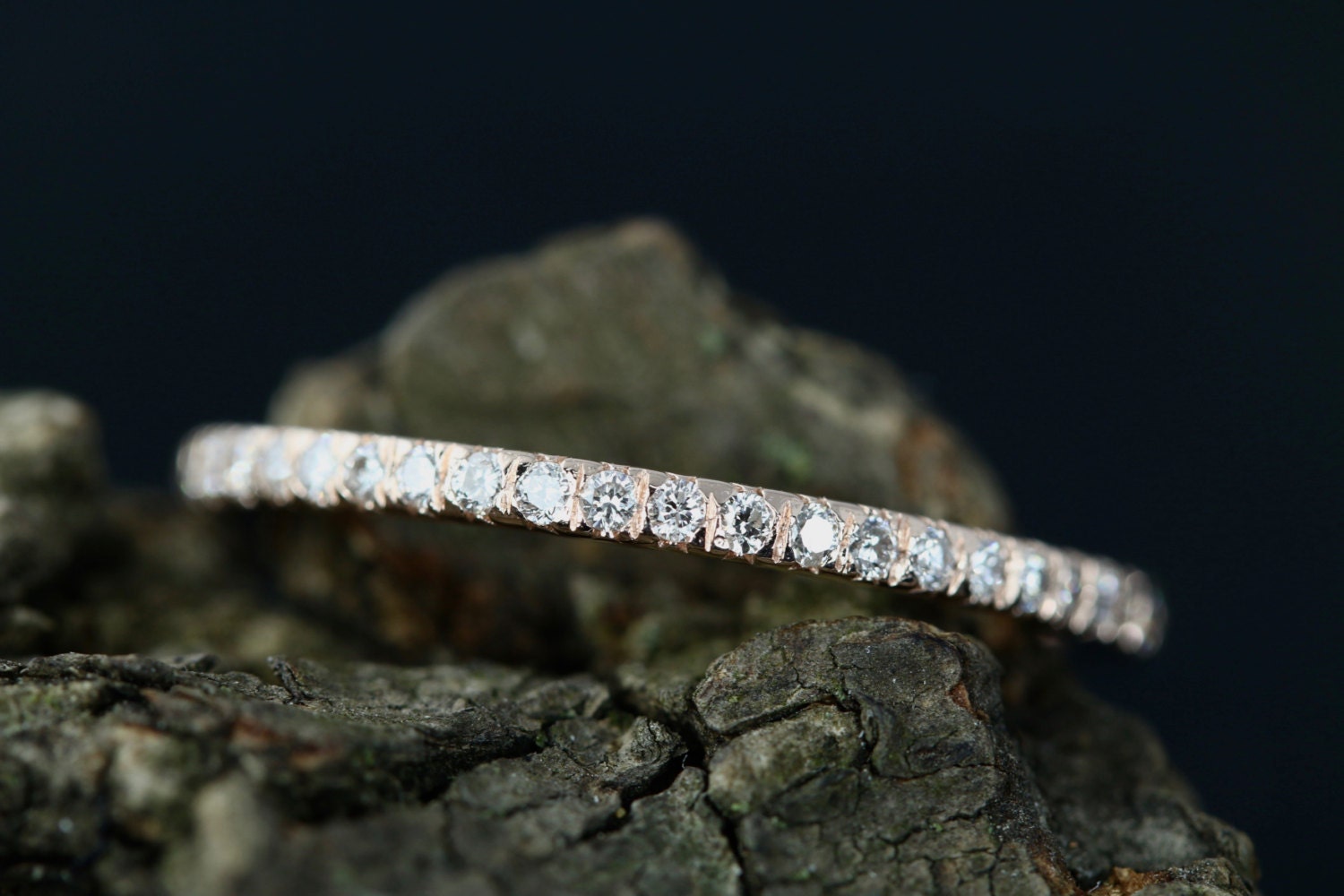14K Rose Gold Diamond Band Wedding Band, Halfway Eternity Stackable Matching Dainty Ring