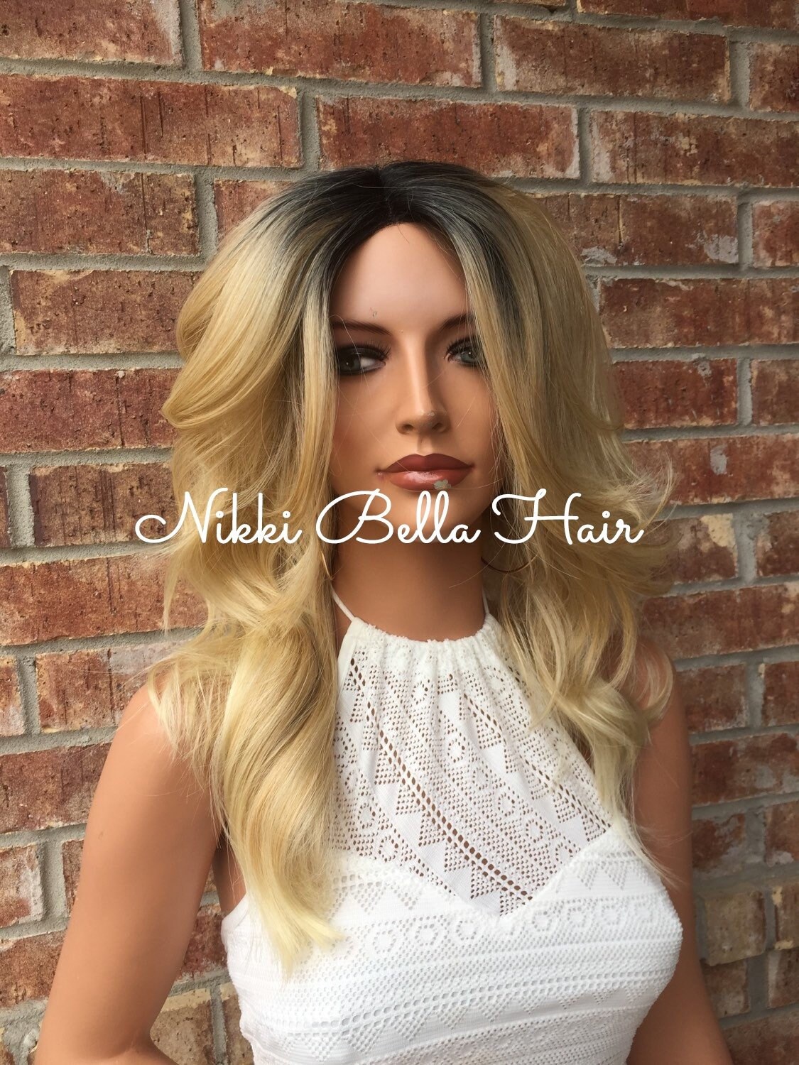 Hailee Human Hair Blend Multi Parting Beach Wave Ombre Rooted Lace Front Wig