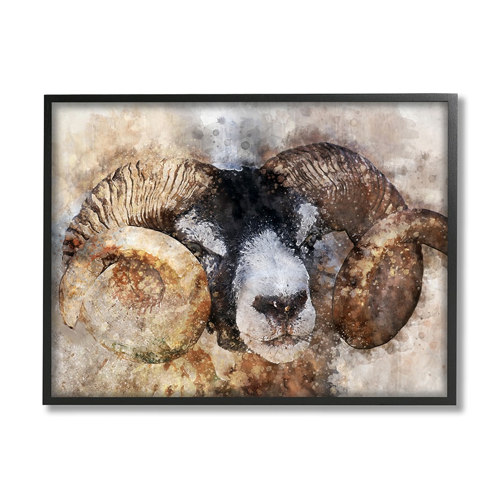 Stupell Industries Big horned ram abstract dreamlike portrait Framed 30-in H x 24-in W Abstract Print in Brown | AC-747-FR-24X30
