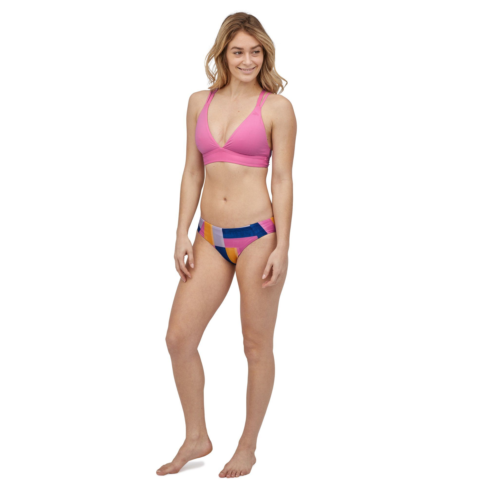 Patagonia Women's Nanogrip Sunset Swell Bikini Top, Marble Pink / S
