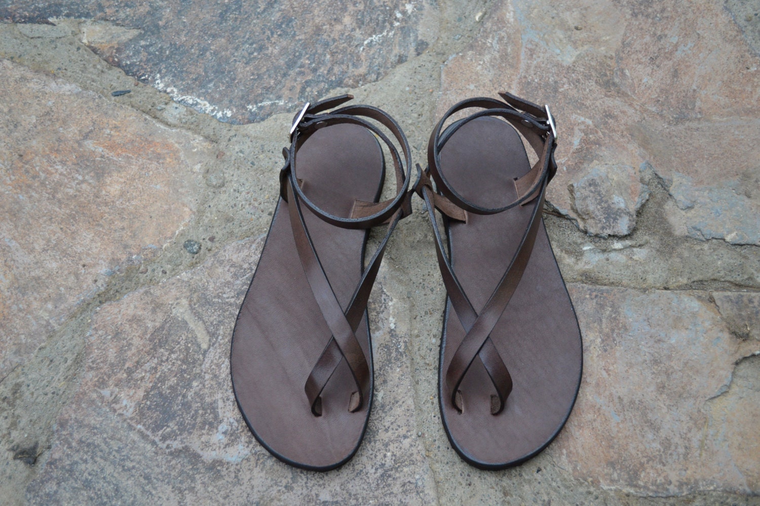 Leather Sandals Women, Brown Leather Sandals, Barefoot Flat Strap Adjustable, Comfort