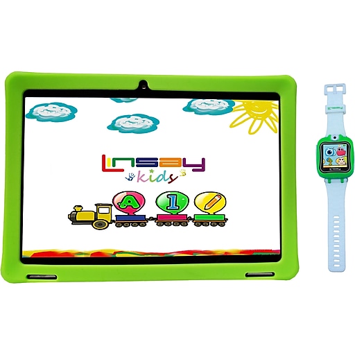 Linsay 10.1" Tablet with Case and Smartwatch, WiFi, 2GB RAM, 32GB Storage (Android), Black/Green (F10IPKGWG)