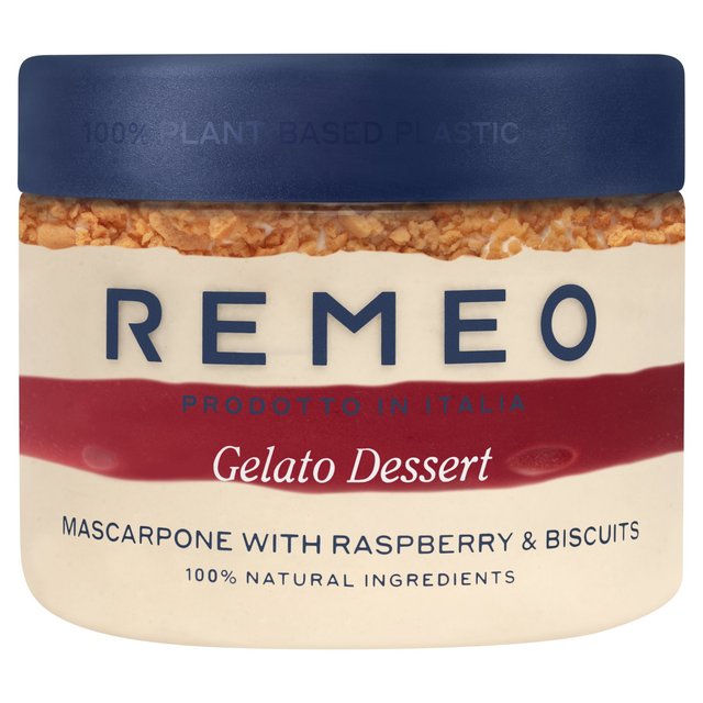 Remeo Gelato Dessert Mascarpone with Raspberry & Biscuits