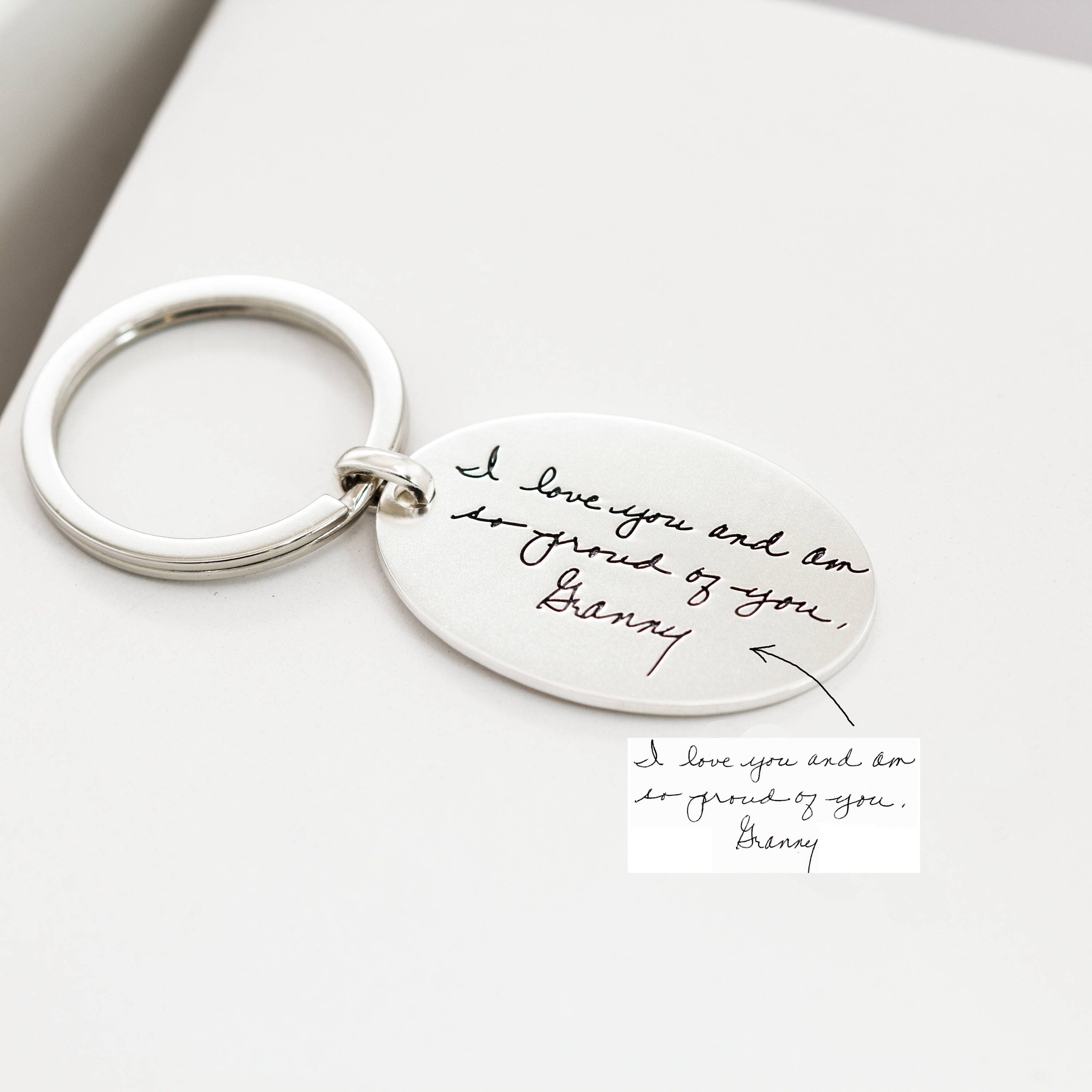 Grandma Gift Engraved Actual Handwriting Keychain Custom Quote Hand Stamped Keepsake Jewelry Mom Personalized cm26
