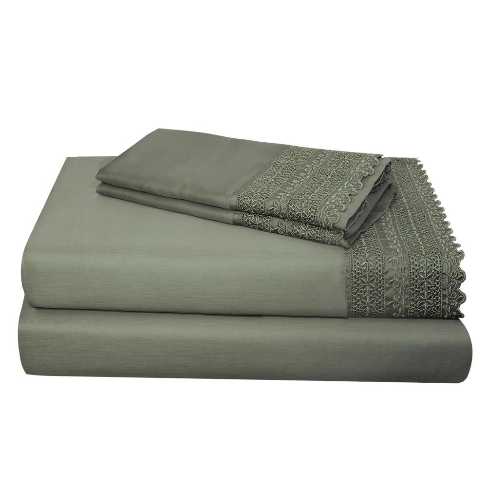 Grace Home Fashions RENAURAA Smart Queen Cotton Blend Bed Sheet in Gray | 1400CVC_AT-LC QN CH