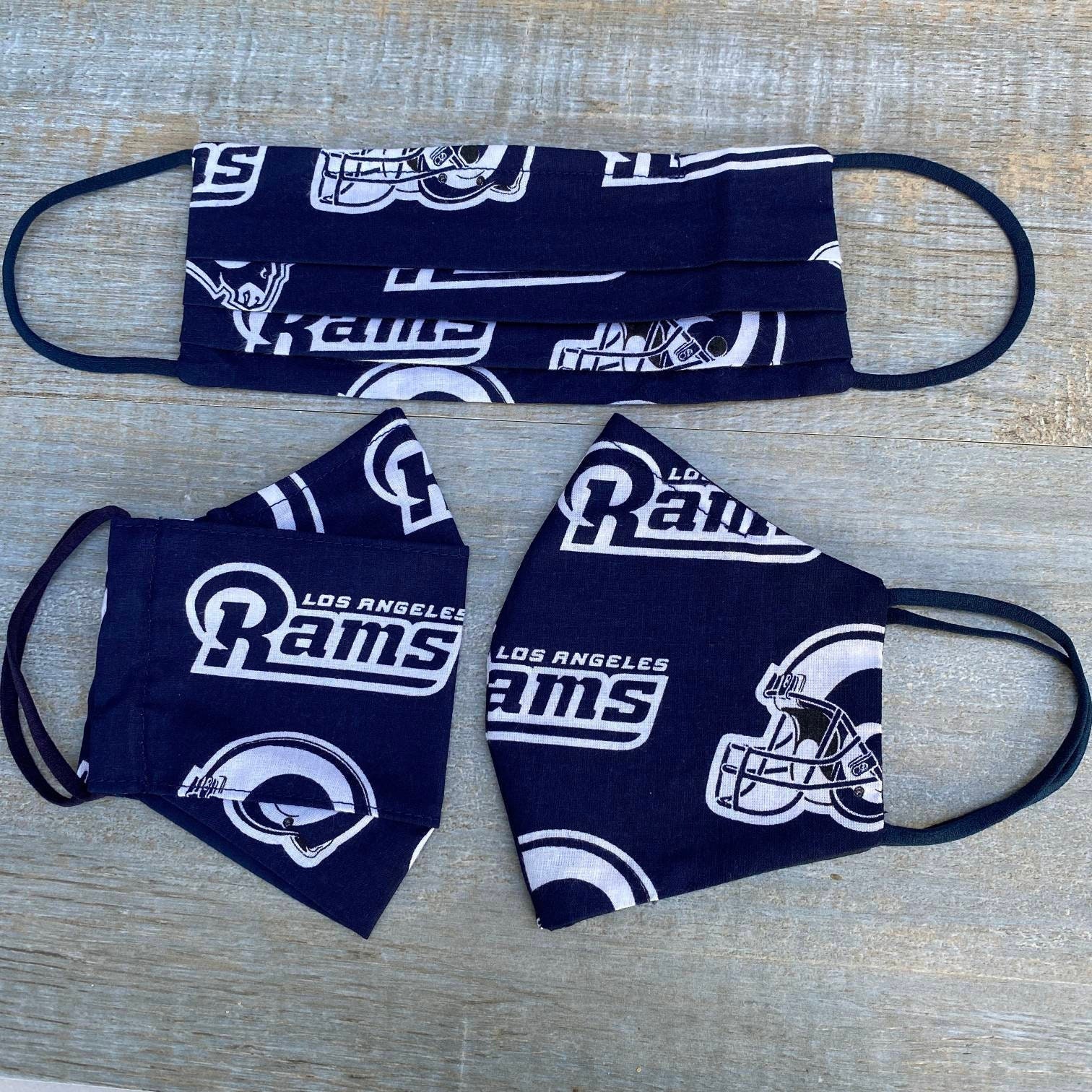 Los Angeles Rams Reusable Face Mask - Handmade in The Usa, 100% Cotton, Encased Nose Wire, Adjustable Soft Elastic Ear Loop, Two Layers