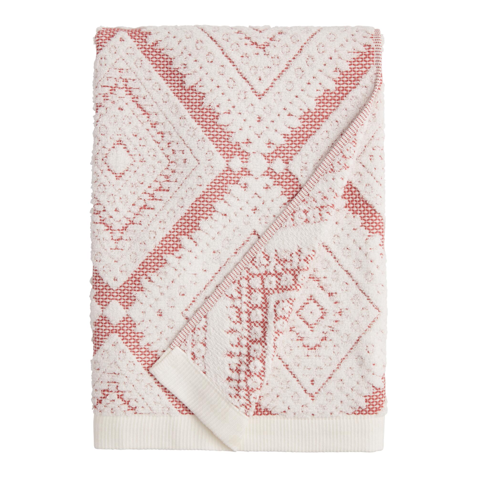 Blush Sculpted Diamond Misha Bath Towel: Pink - Cotton by World Market