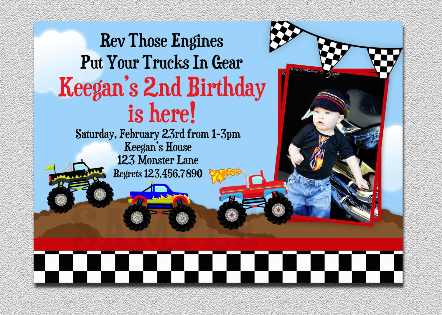Monster Truck Birthday Invitation, Party Boys Party, Printable