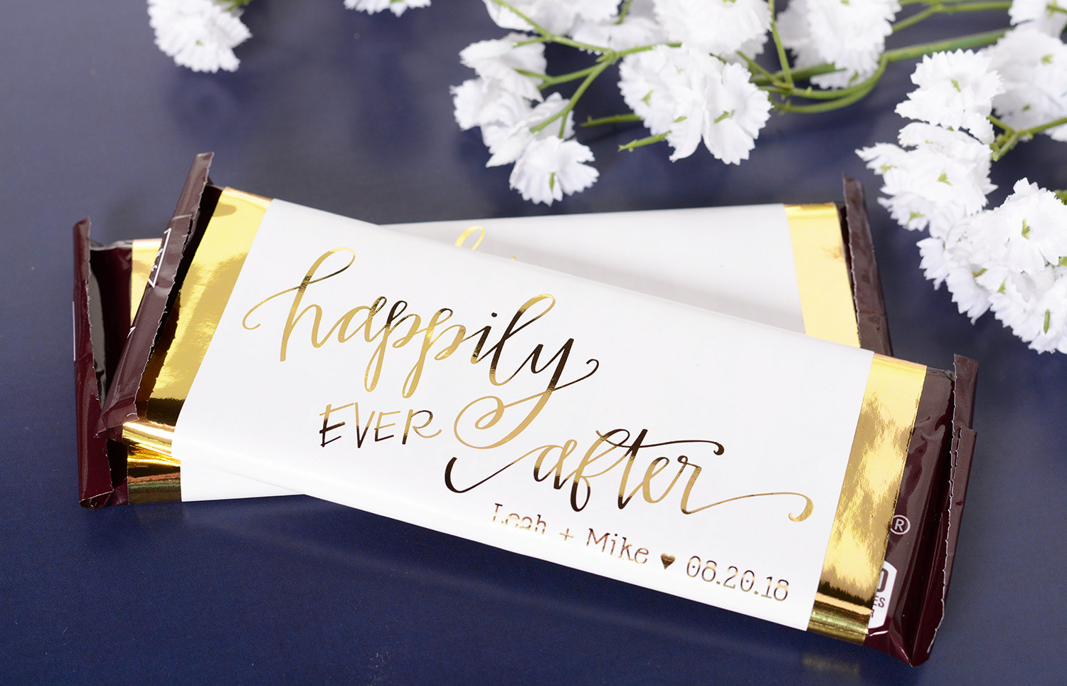Wedding Candy Wrappers - Metallic Foil Chocolate Bar Wrappers Labels Custom Stickers Metallic Whb-Hea