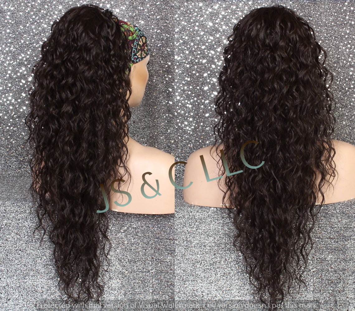Brown Human Hair Blend Ponytail Piece Drawstring Extra Long Wavy Simply Put It On & Go Can Be Wrapped Around As A Bum