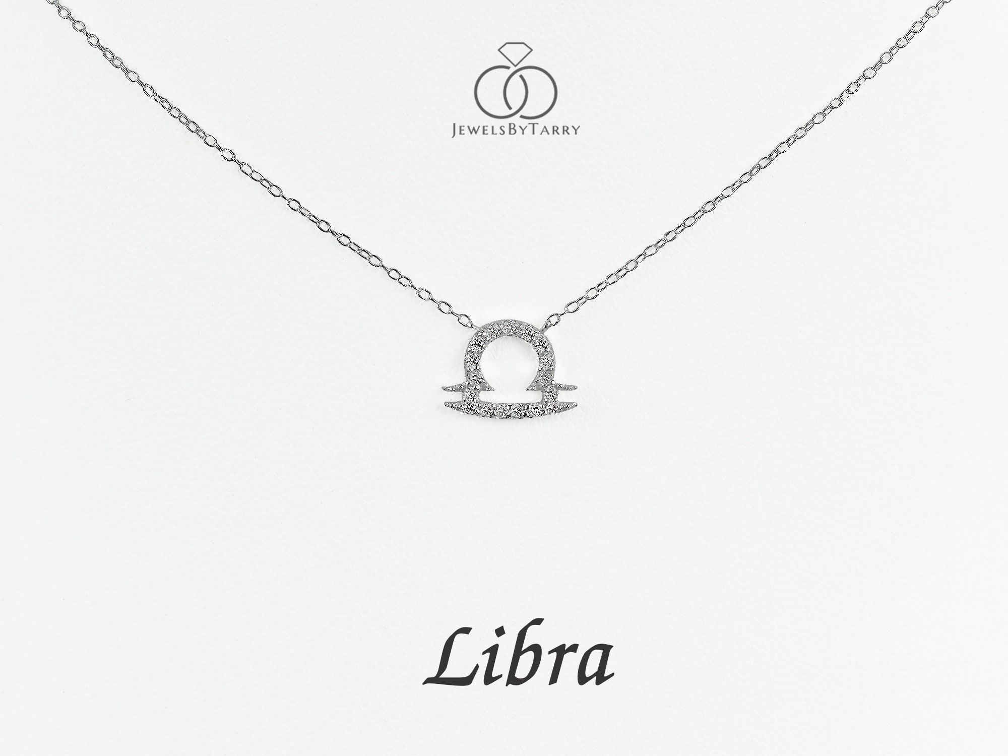 Diamond Necklace Libra Zodiac Sign/Gold Charm/ Birth Necklace/ Gift For Libra/ Jewelry/ Star Pendant
