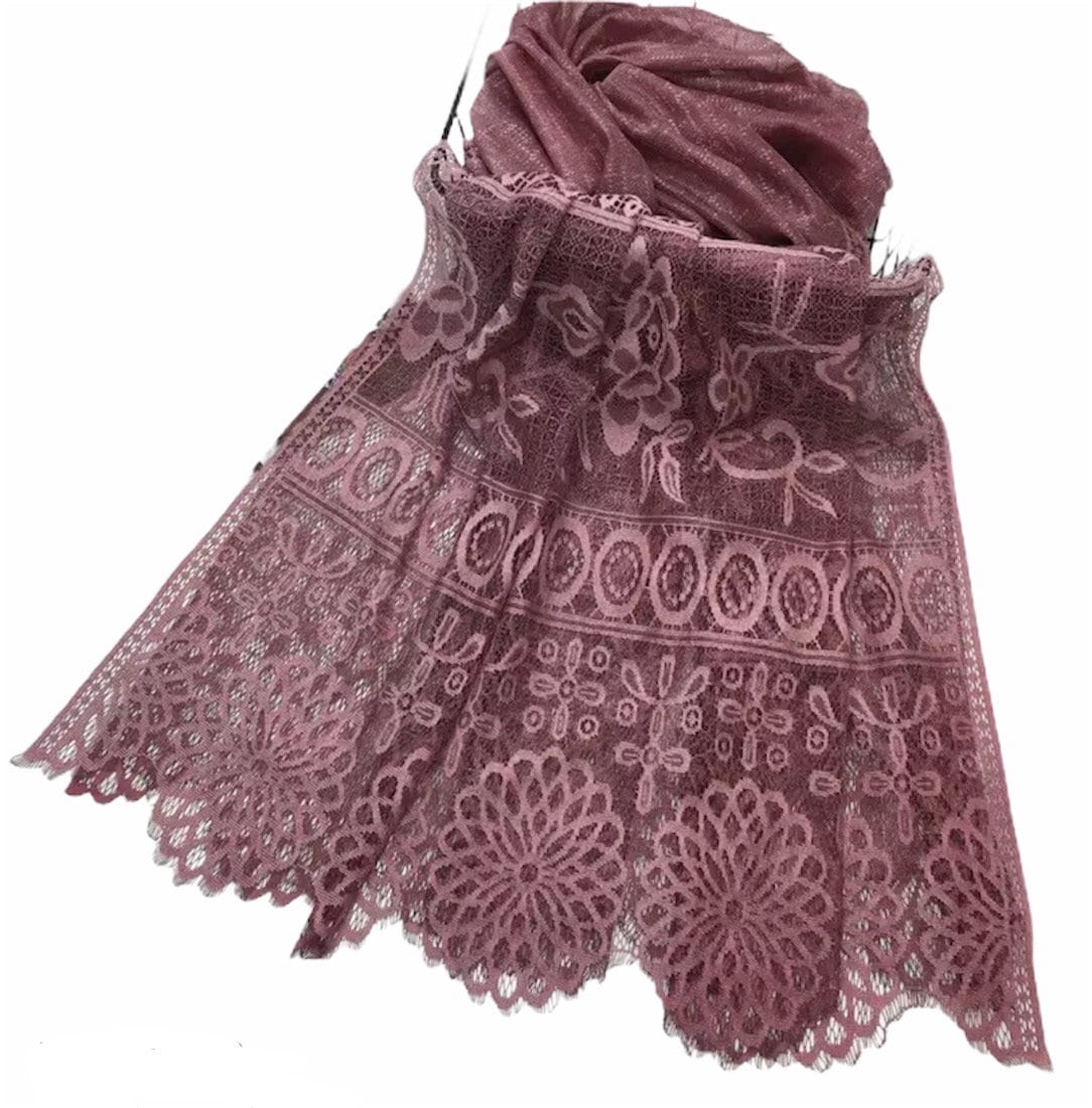 Maroon Viscose Blend Lace Edged Scarf Hijab Shawl For Women Comes With A Magnetic Pin As Complimentary