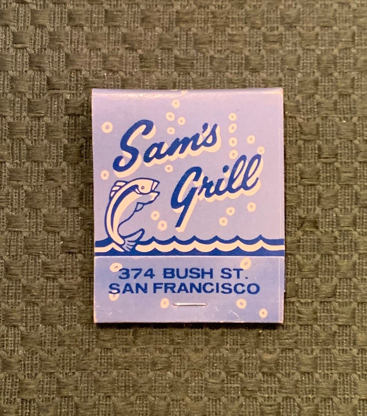 Vintage Matchbook, Sams Grill, Seafood Restaurant, Bush Street, San Francsico, Ca, with 20 Match Sticks, Free Ship in Usa