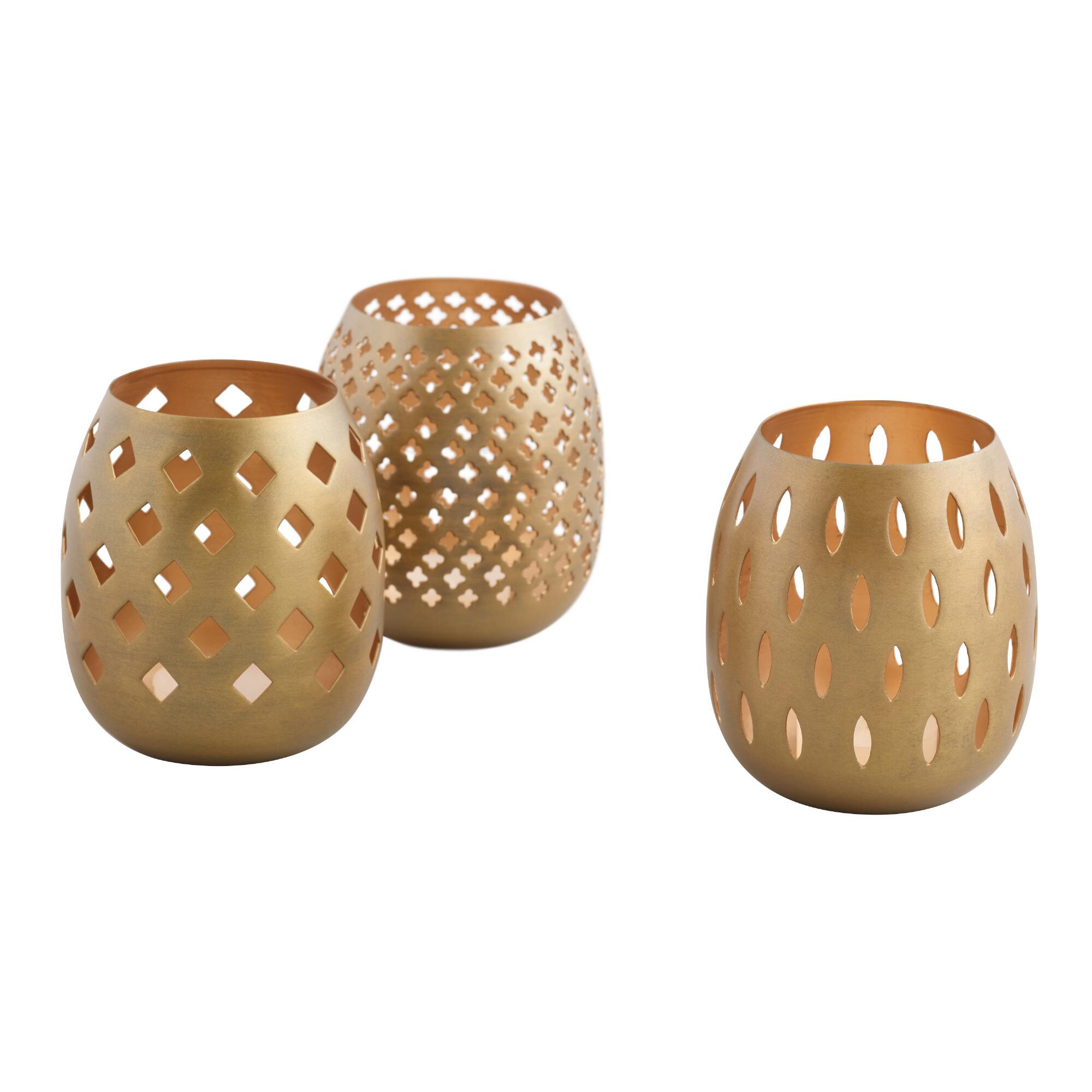 Gold Pierced Tealight Candle Holder Set Of 3 by World Market