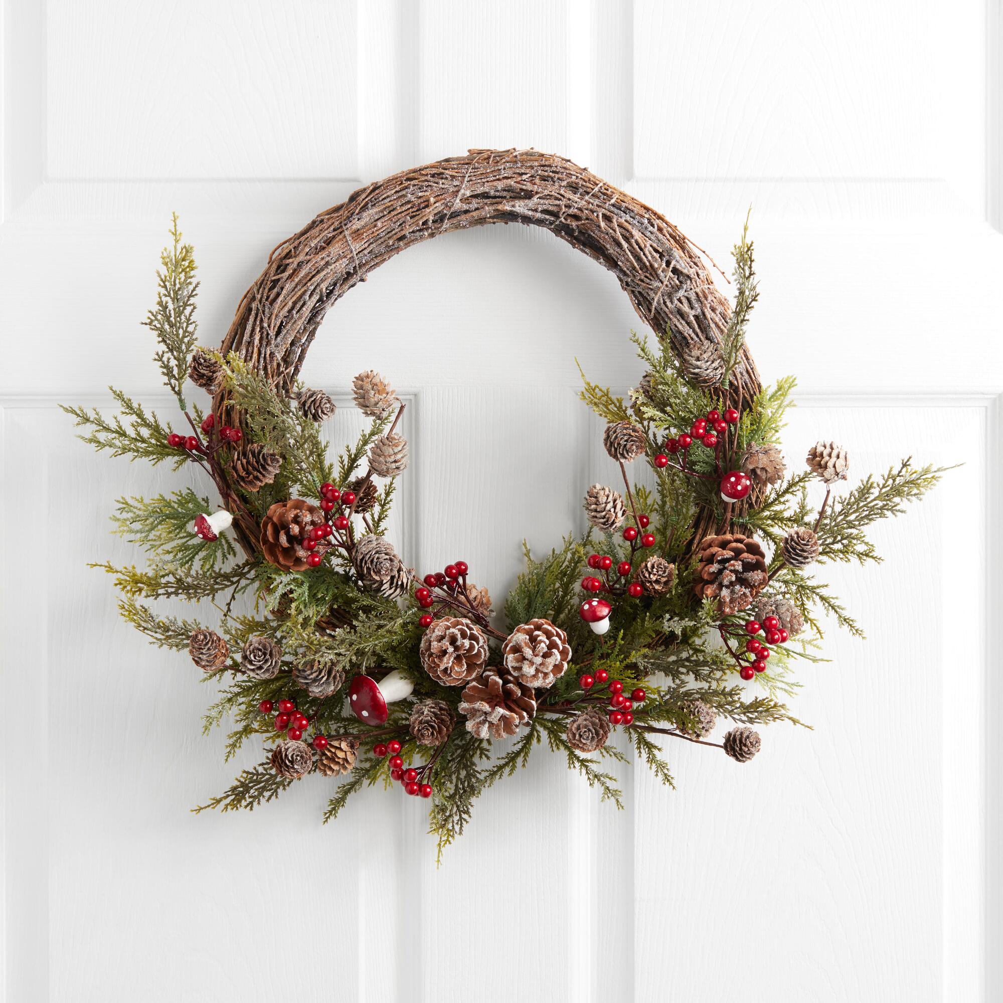 Faux Mushrooms and Red Berries Wreath: Multi - Acrylic by World Market