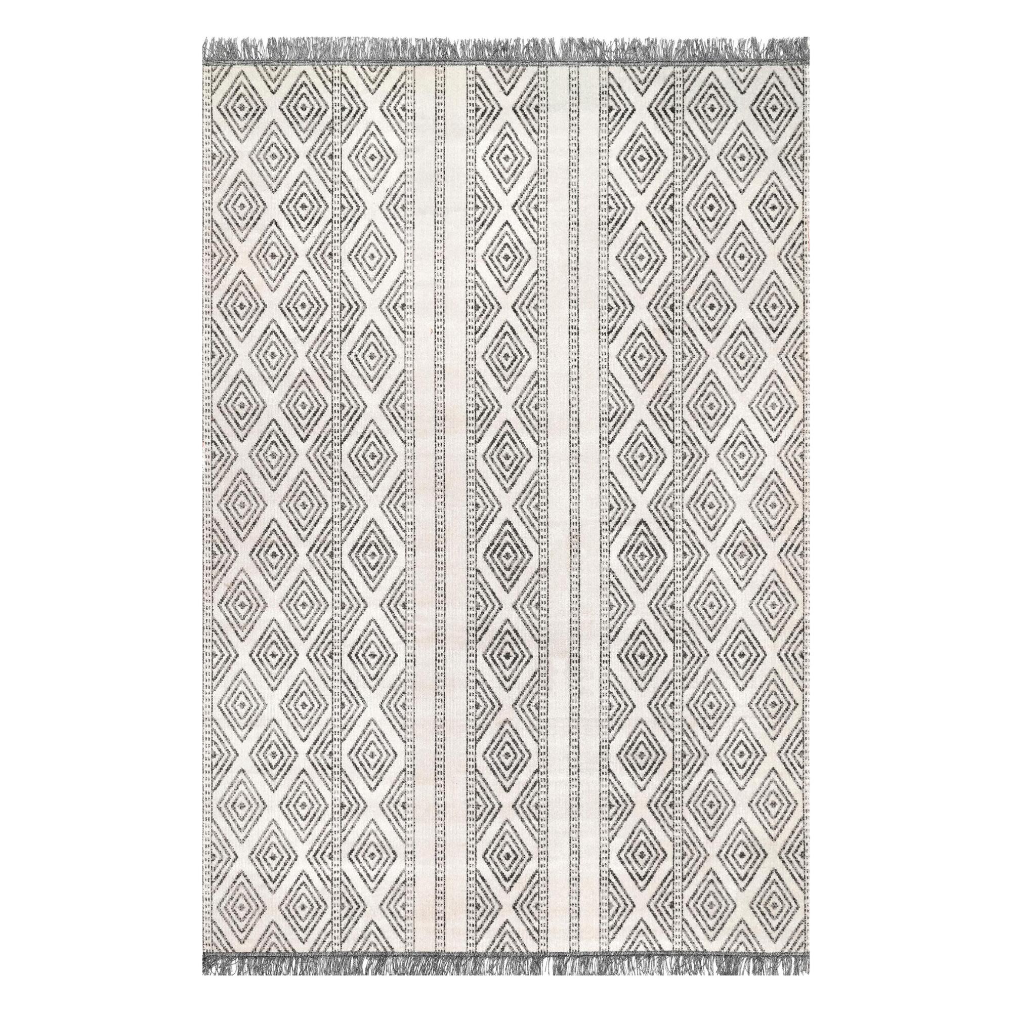 Gray And Ivory Lattice Stripe Cairo Indoor Outdoor Patio Rug: Gray/Natural - Synthetic Fibers - 6' x 9' by World Market