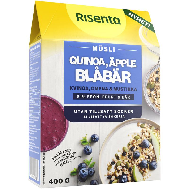 Müsli Quinoa, blåbär & äpple - 35% rabatt