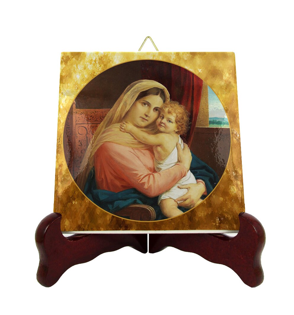 Religious Gifts - Madonna & Child By Uro Predi Religious Icon On Tile Catholic Art Holy Virgin Mary