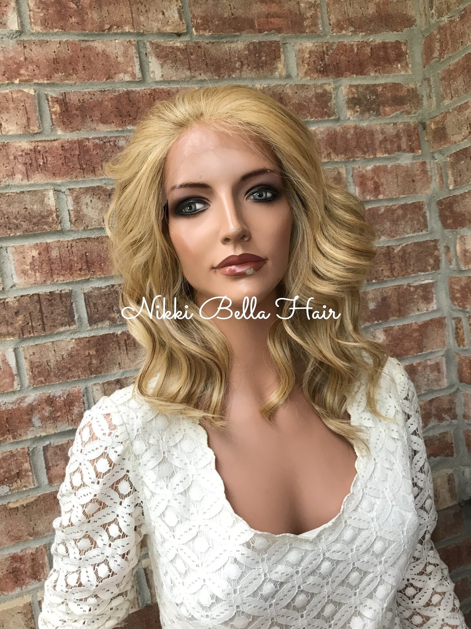 Gold Blonde Wave Human Hair Blend Multi Parting Lace Front Wig 12 417173