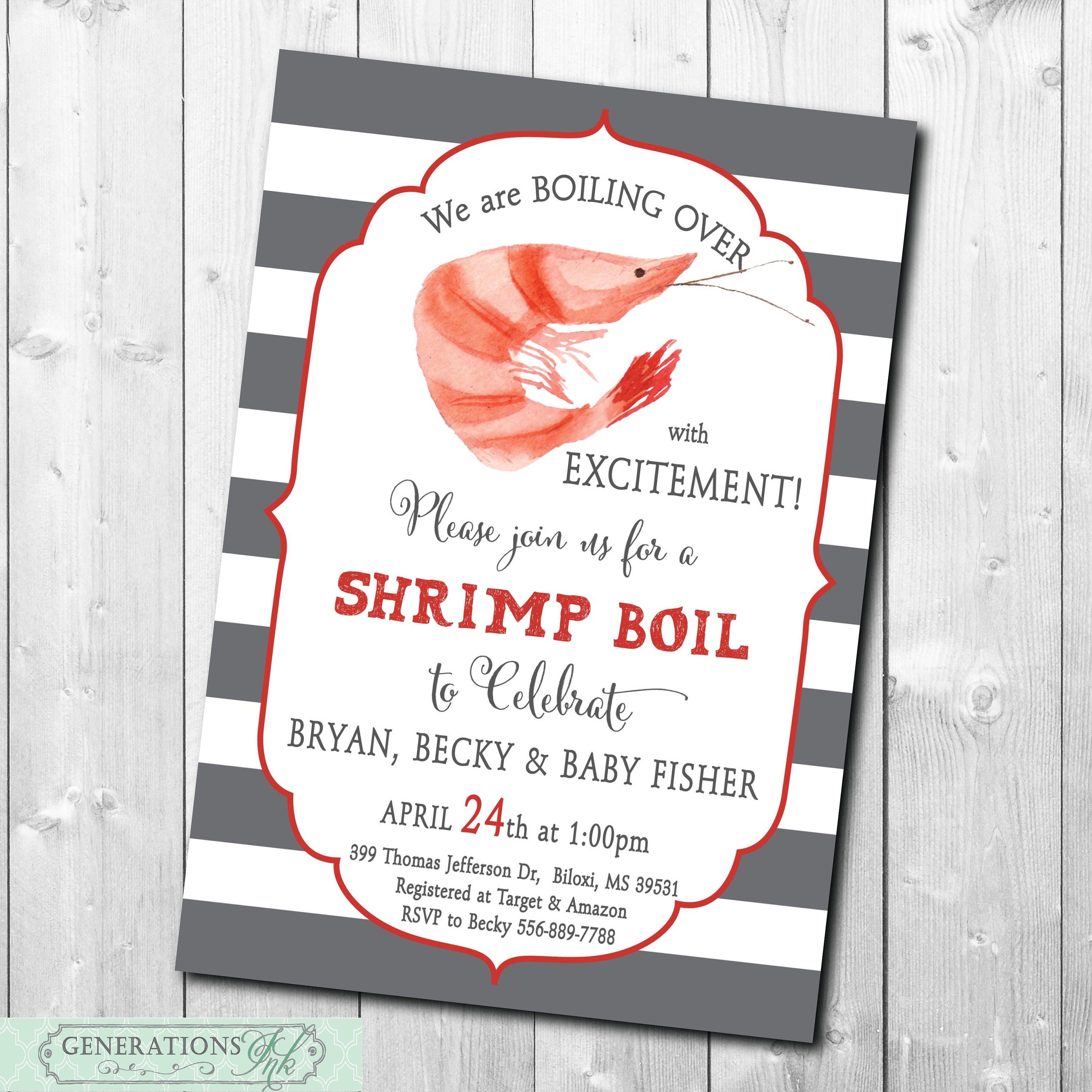 Shrimp Boil Invitation, Couples Baby Shower, Seafood Boil, Low Country Watercolor, Digital Or Printed