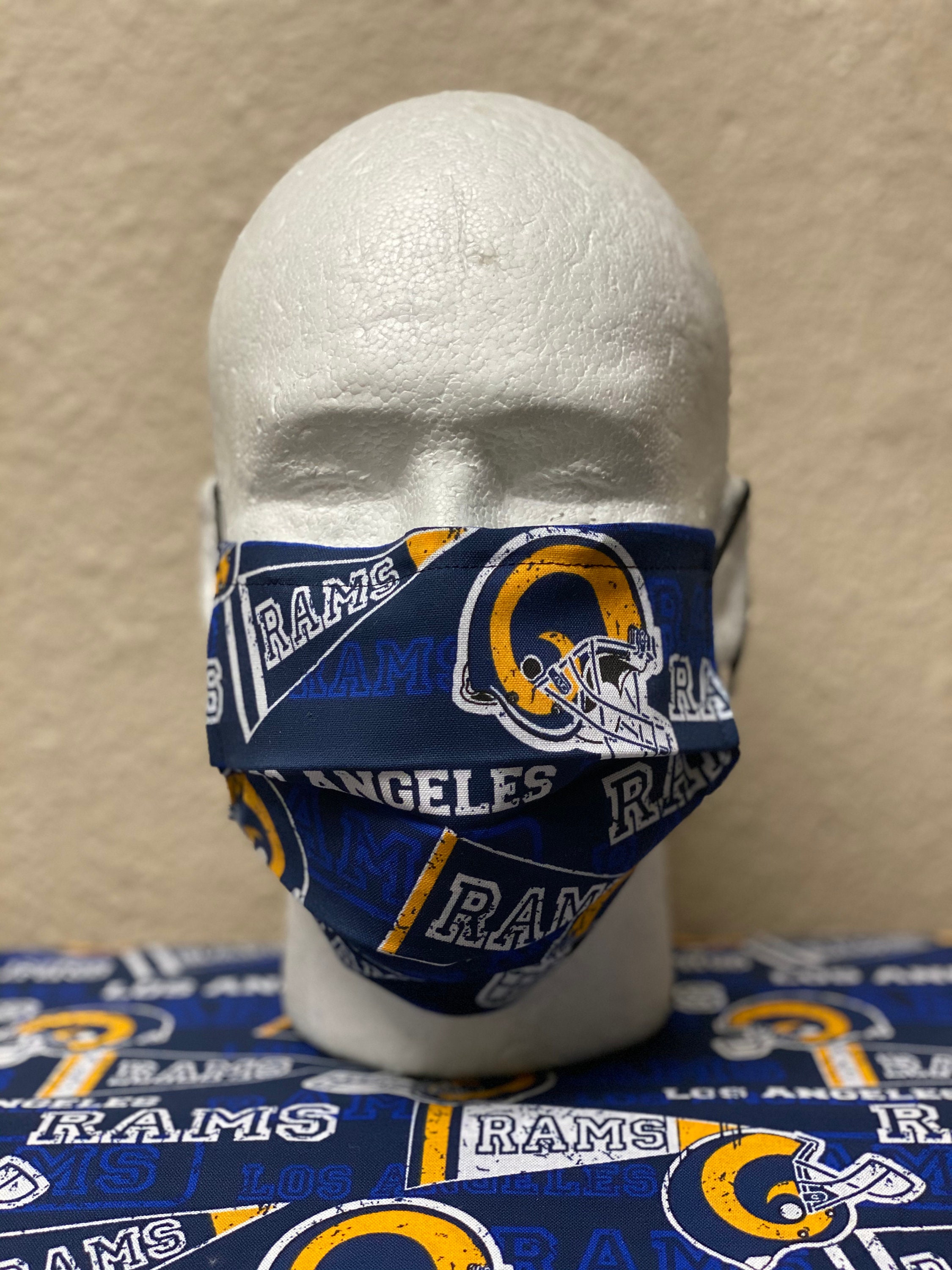 Los Angeles Rams Face Mask With Nose Wire | Elastic Adjustable Bead Washable Adults Facemask Kids Face Mask 3 Layers