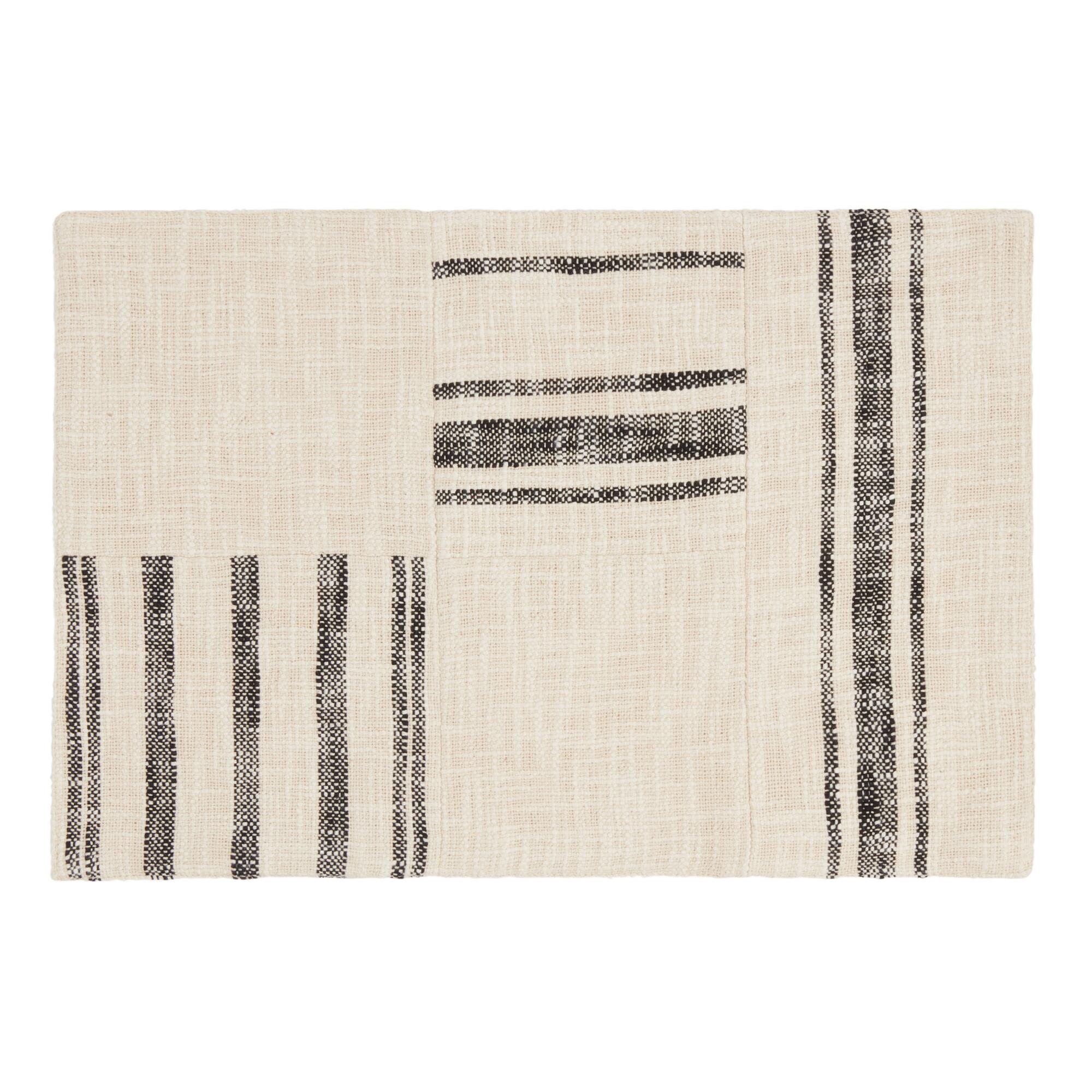 Ivory and Black Rustic Stripe Patch Placemats Set of 4: Natural - Cotton by World Market